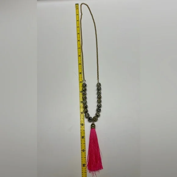 Statement pink fringe necklace - 18.5” long - Picture 2 of 2